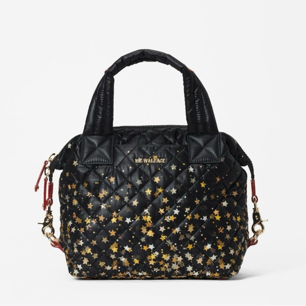 MZ Wallace Quilted Black and Gold Star Satchel